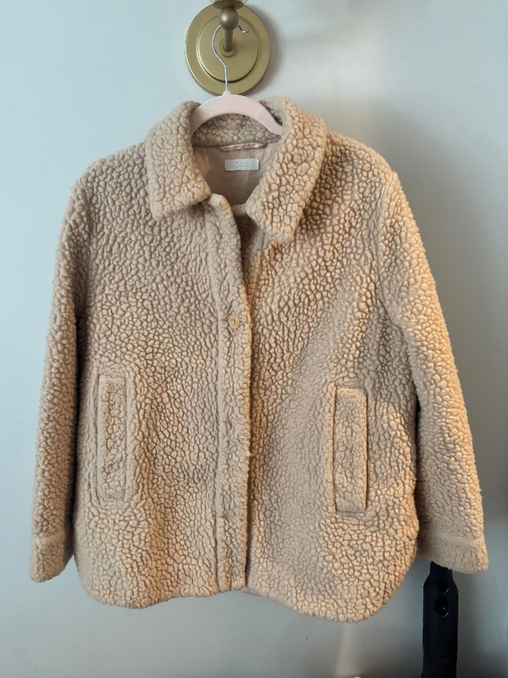 Cos Teddy Oversized Fleece Jacket in Beige- Size M